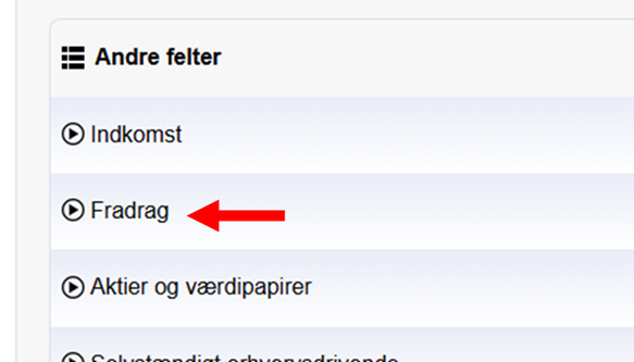 Skærmprint fra en forskudsopgørelse, der viser feltet "fradrag"