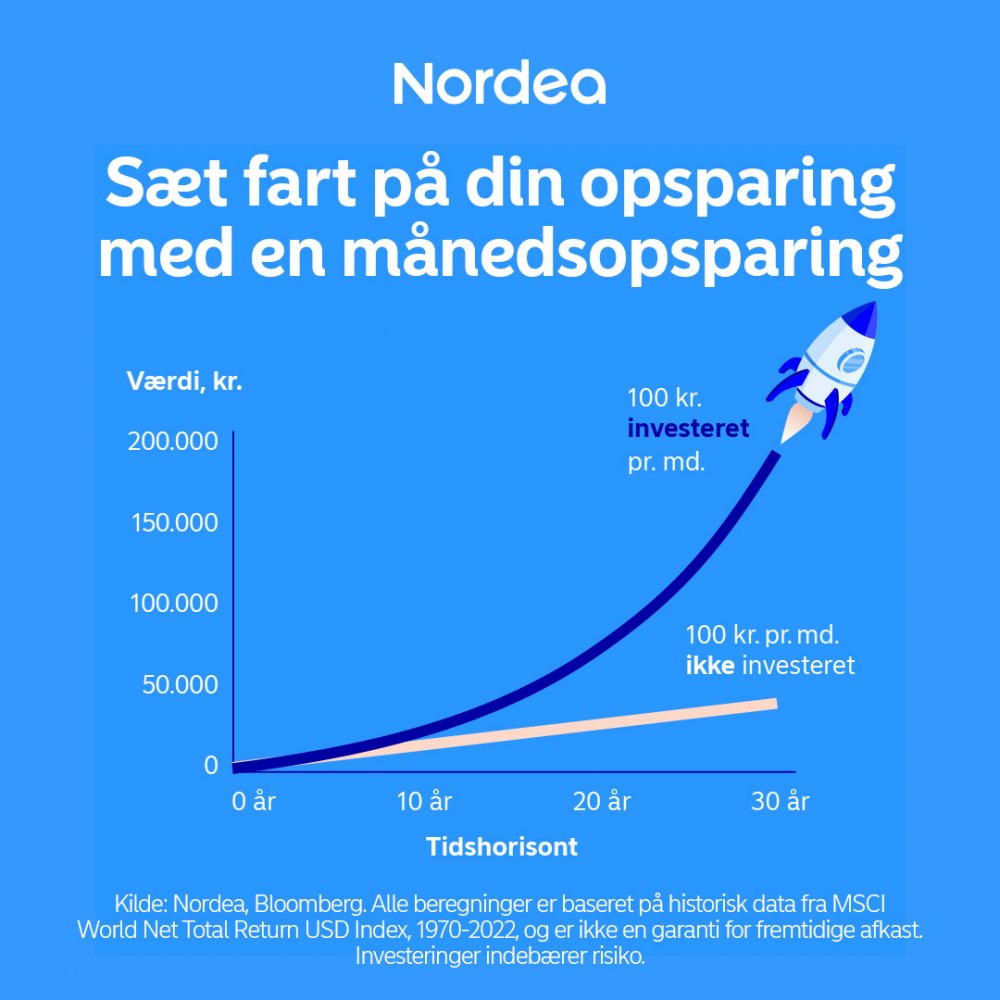 Forskellen mellem at have investeret sine penge eller lade dem stå på en konto - fordelt over år